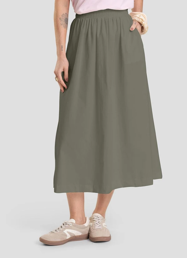 Dianna - Saia Midi Feminina em Sarja Verde