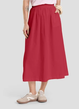 Dianna - Saia Midi Feminina em Sarja Vermelho - DIANNA