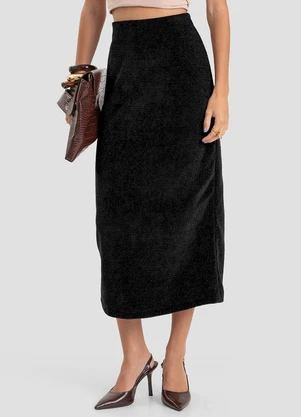 Dianna - Saia Midi Feminina em Tricot Glow Shine Preto - DIANNA