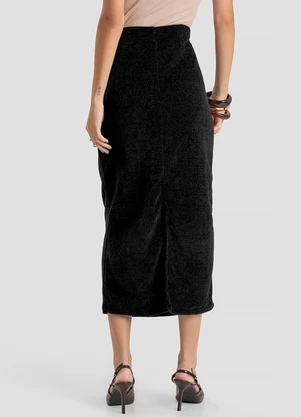 Dianna - Saia Midi Feminina em Tricot Glow Shine Preto - DIANNA