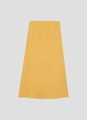 Cereja Rosa - Saia Midi Feminina em Viscose Linho Amarelo - CEREJA ROSA