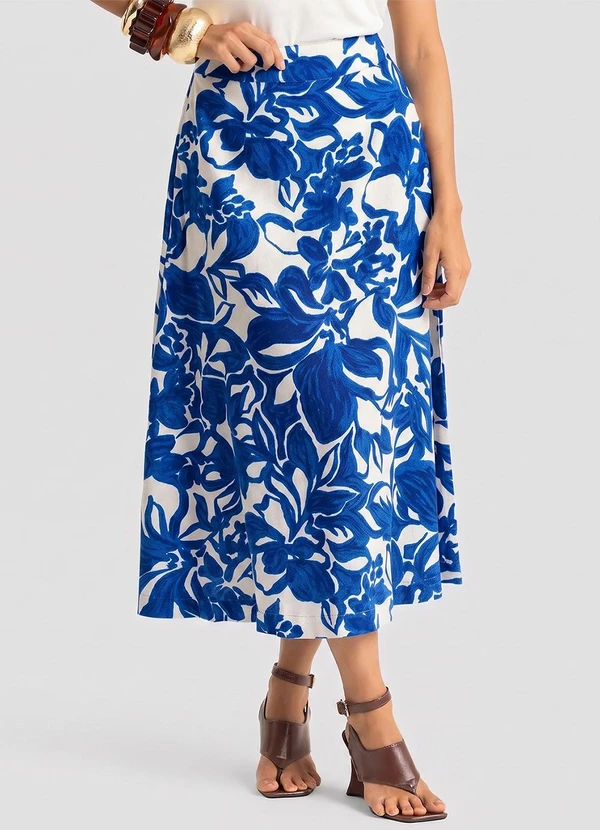 Dianna - Saia Midi Feminina Estampada Azul