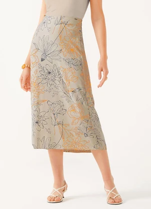 Marialícia - Saia Midi Feminina Estampada Bege - MARIALÍCIA