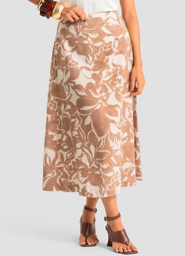 Dianna - Saia Midi Feminina Estampada Marrom