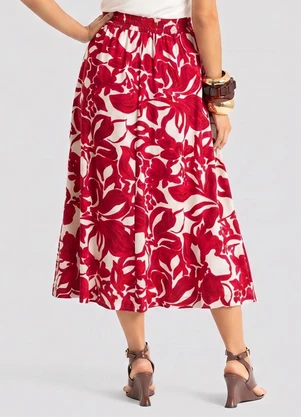 Dianna - Saia Midi Feminina Estampada Vermelho - DIANNA