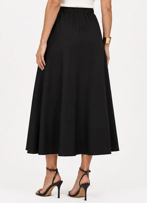 Rovitex - Saia Midi Feminina Evasê em Viscolinho Preto - ROVITEX