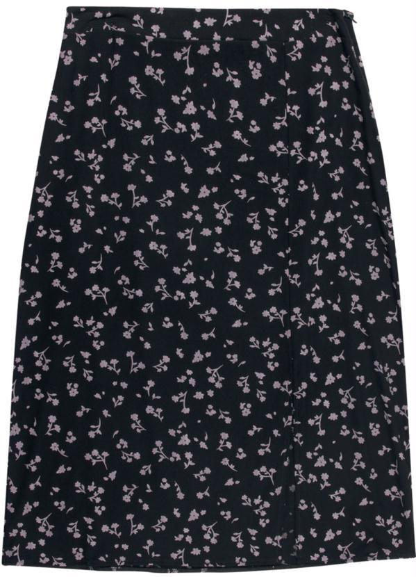 Cativa - Saia Midi Feminina Florida Preto