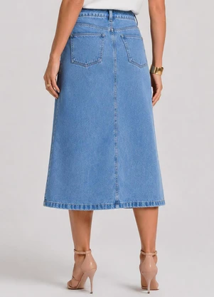 Rovitex - Saia Midi Feminina Jeans Reta sem Fenda Azul - ROVITEX