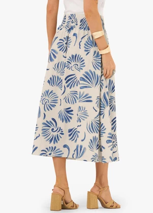 Rovitex - Saia Midi Feminina Meia Malha Estampada Azul - ROVITEX