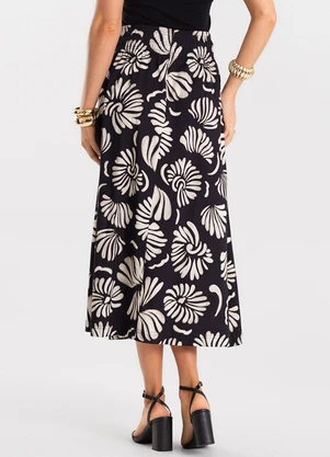 Rovitex - Saia Midi Feminina Meia Malha Estampada Preto - ROVITEX