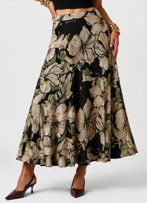 Infinita Cor - Saia Midi Feminina Molicotton Viscose Verde - INFINITA COR