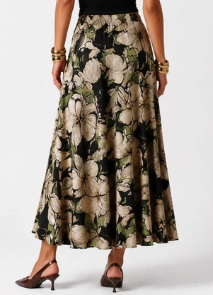 Infinita Cor - Saia Midi Feminina Molicotton Viscose Verde - INFINITA COR