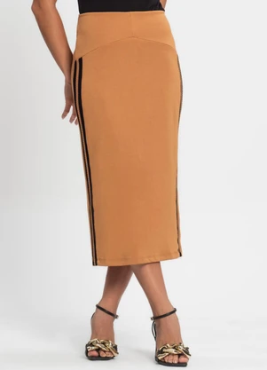 Endless - Saia Midi Feminina Ponto Roma Marrom - ENDLESS