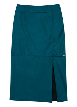 Marialícia - Saia Midi Feminina Resinada com Fenda Verde - MARIALÍCIA