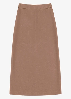 Veev - Saia Midi Feminina Ribana Poliamida Maxi Bege - VEEV