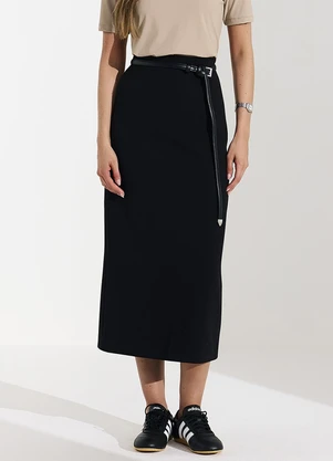 Veev - Saia Midi Feminina Ribana Poliamida Maxi Preto - VEEV