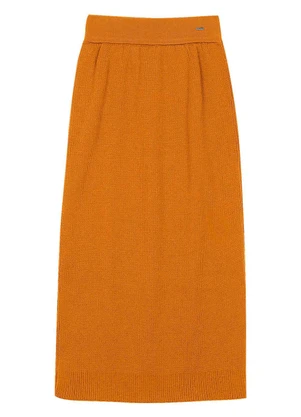 Marialícia - Saia Midi Feminina Tricot Marrom - MARIALÍCIA