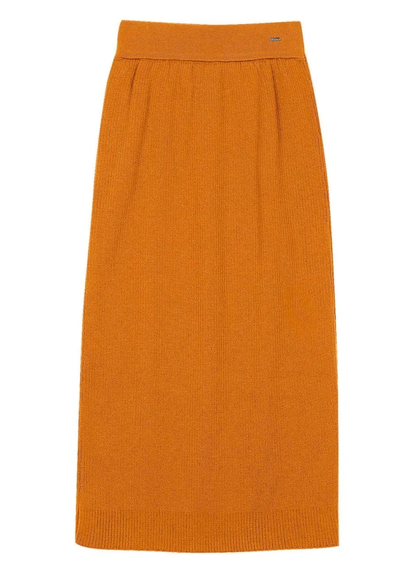 Marialícia - Saia Midi Feminina Tricot Marrom