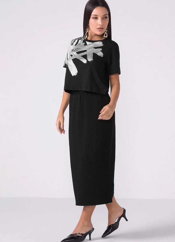 Marialícia - Saia Midi Feminina Tricot Preto 2