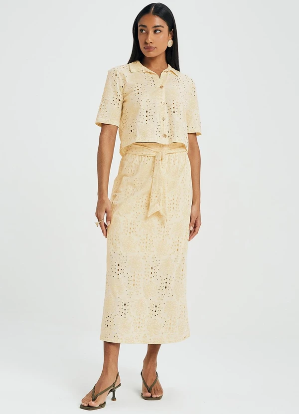 Marialícia - Saia Midi Feminina Tropical Devorê Bege 2