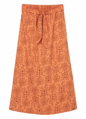 Marialícia - Saia Midi Feminina Tropical Devorê Laranja - MARIALÍCIA