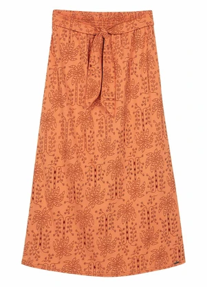 Marialícia - Saia Midi Feminina Tropical Devorê Laranja - MARIALÍCIA