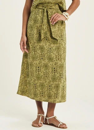 Marialícia - Saia Midi Feminina Tropical Devorê Verde - MARIALÍCIA