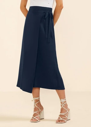 Marialícia - Saia Midi Feminina Viscose Transpassada Azul - MARIALÍCIA