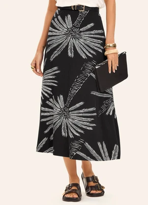 Rovitex - Saia Midi Feminina Viscotorcion Preto - ROVITEX