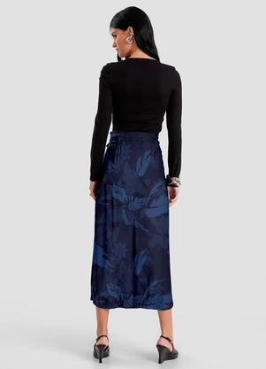 Dianna - Saia Midi Feminino em Tecido Viscose Azul - DIANNA
