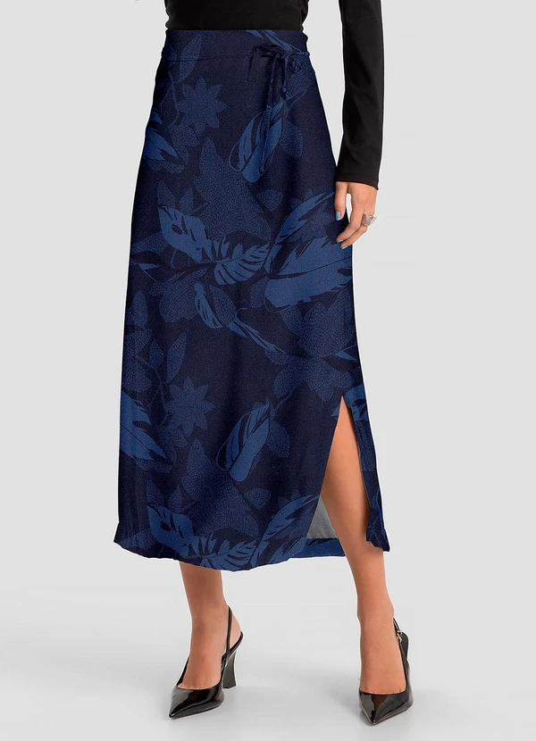 Dianna - Saia Midi Feminino em Tecido Viscose Azul
