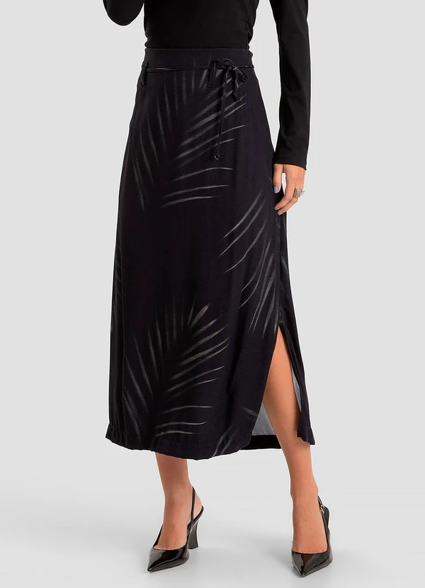 Dianna - Saia Midi Feminino em Tecido Viscose Preto