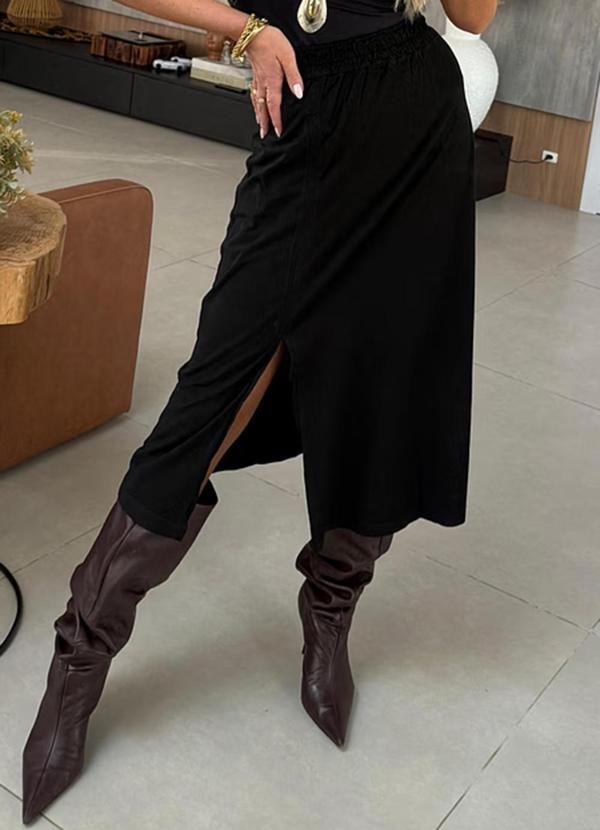 Amo Brand - Saia Midi Fenda Preta