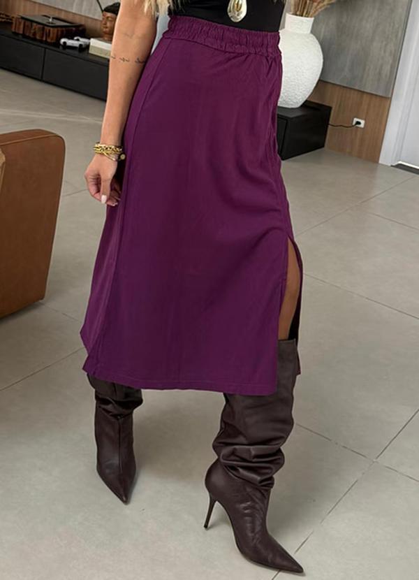 Amo Brand - Saia Midi Fenda Roxo Escuro
