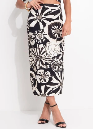Farm - Saia Midi Flora Preto - FARM