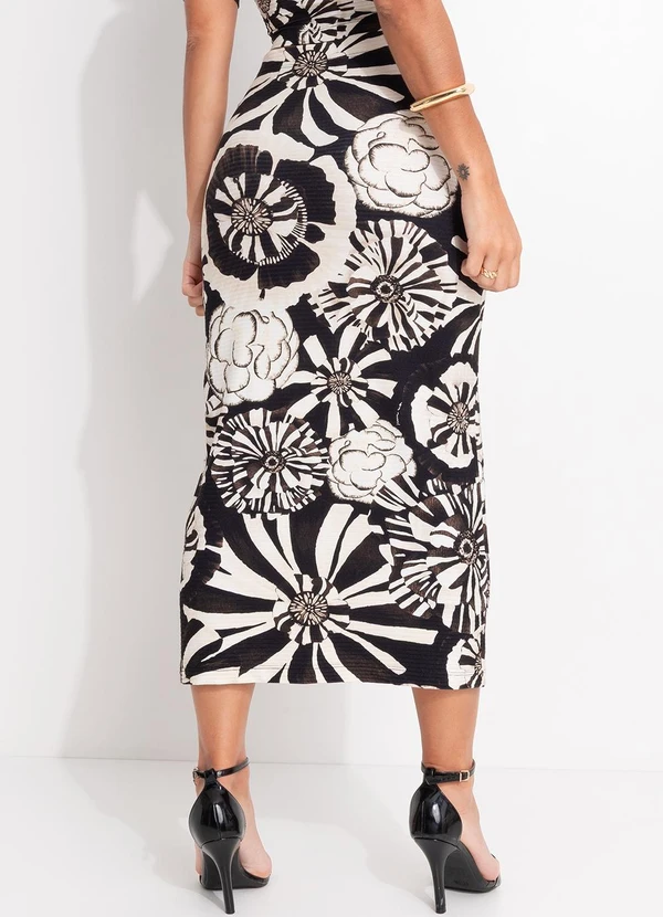Farm - Saia Midi Flora Preto 2