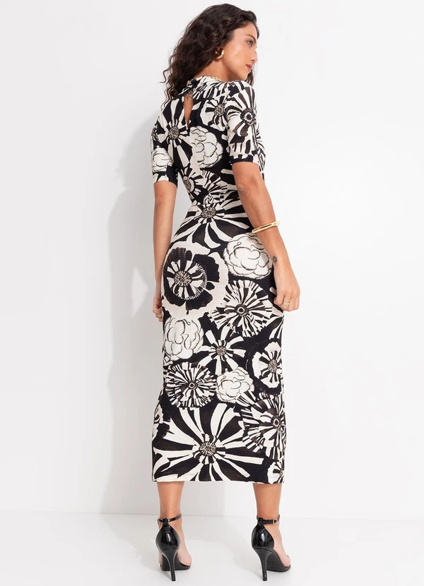 Farm - Saia Midi Flora Preto 4