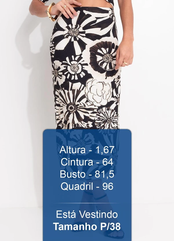Farm - Saia Midi Flora Preto 5