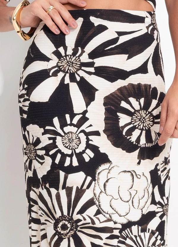 Farm - Saia Midi Flora Preto 8