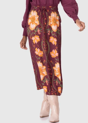 Malwee - Saia Midi Floral em Viscose Roxo - MALWEE