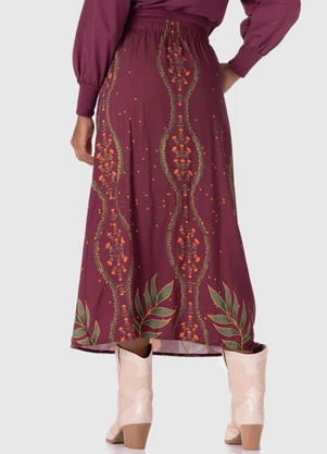 Malwee - Saia Midi Floral em Viscose Roxo - MALWEE