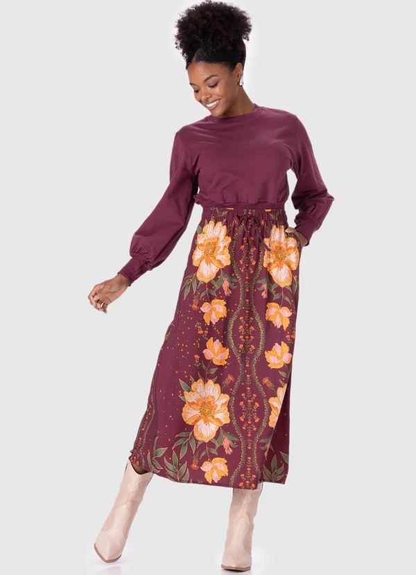 Malwee - Saia Midi Floral em Viscose Roxo 3