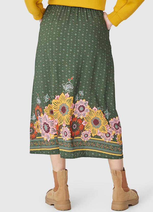 Malwee - Saia Midi Floral em Viscose Verde 2