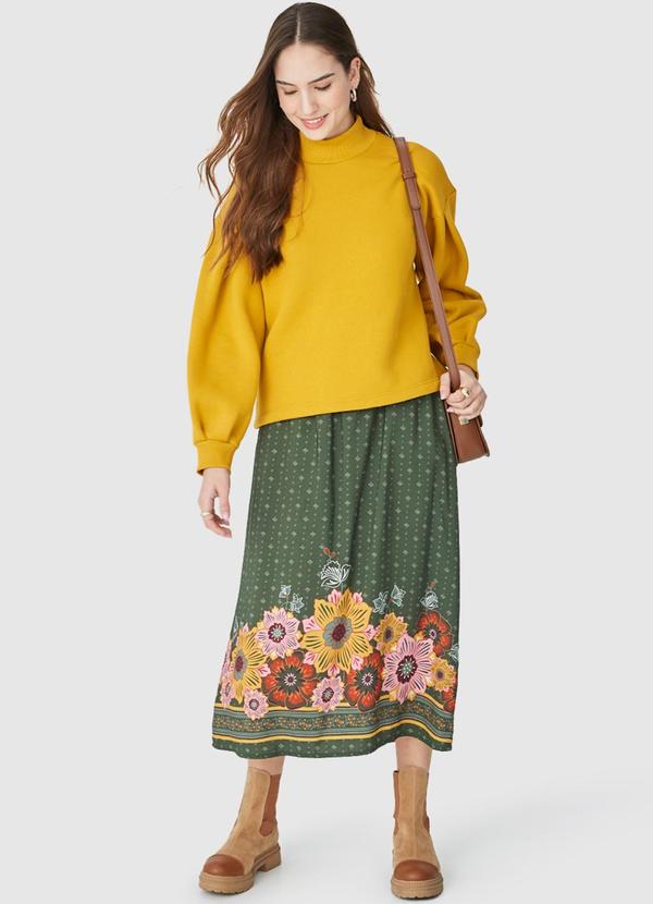 Malwee - Saia Midi Floral em Viscose Verde 3