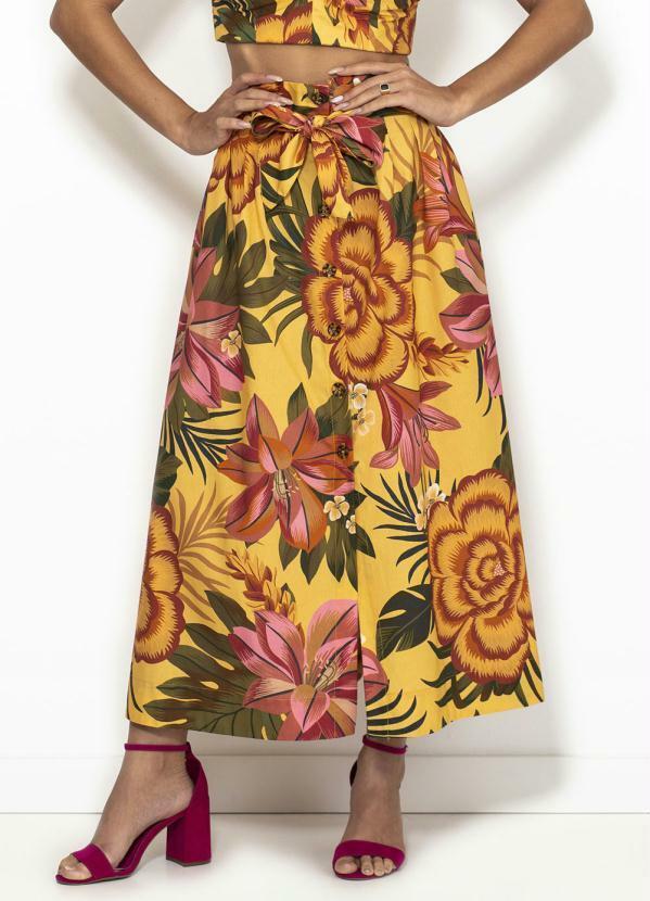 Farm - Saia Midi Floral Luiza Amarela