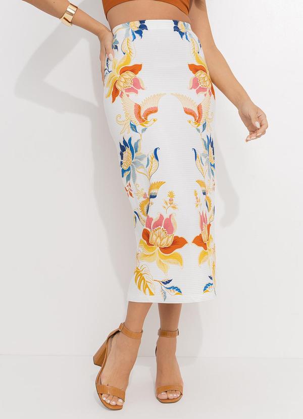 Farm - Saia Midi Floral Majestoso Off White