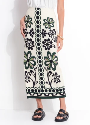 Farm - Saia Midi Florara Preto - FARM