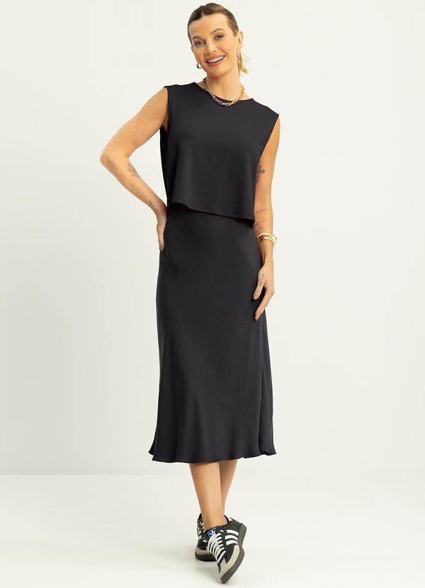 Lunender - Saia Midi Fluida Tecido Plano Viscose Preto 6