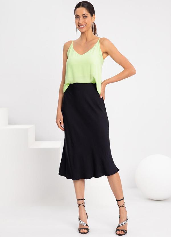 Lunender - Saia Midi Fluida Tecido Plano Viscose Preto 7