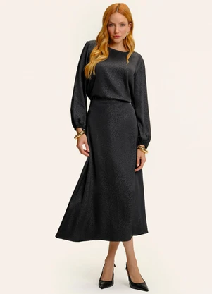 Endless - Saia Midi Jacquard Acetinado Onças Preto - ENDLESS